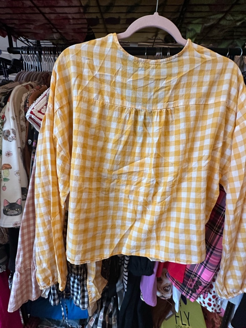 MADEWELL Yellow Gingham Plaid Wrap-Top Cottagecore 🍄 XL Fine Cotton Sash-Tie - Picture 7 of 10